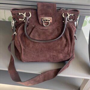 Brown Suede Salvatore Ferragamo Gancini Marisa Purse